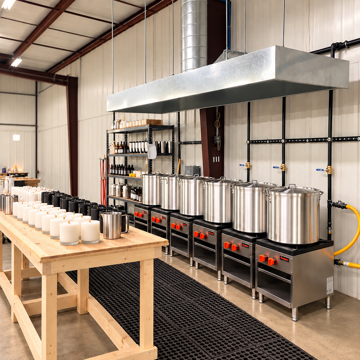 Stainless steel melters and pouring stations on the production floor